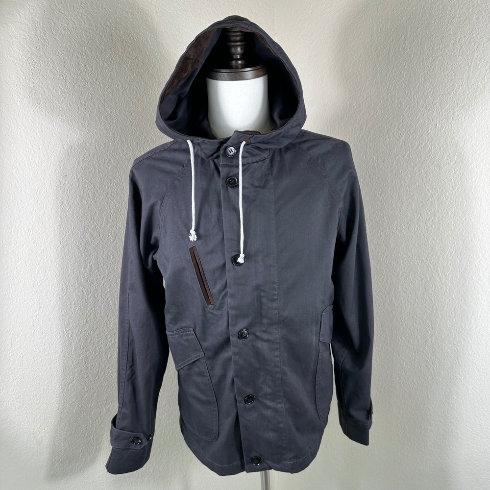 Billy Reid Hooded Jacket Mens S Navy Blue Suede Trim Rare Archival Utility Parka